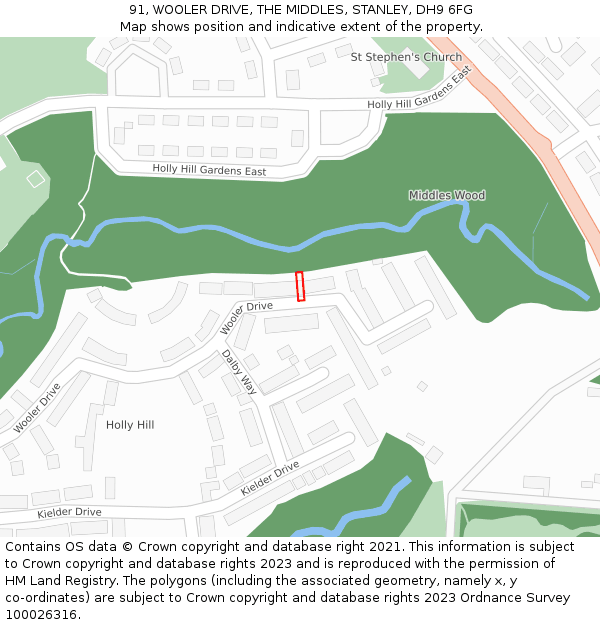 91, WOOLER DRIVE, THE MIDDLES, STANLEY, DH9 6FG: Location map and indicative extent of plot