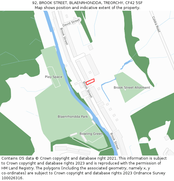 92, BROOK STREET, BLAENRHONDDA, TREORCHY, CF42 5SF: Location map and indicative extent of plot