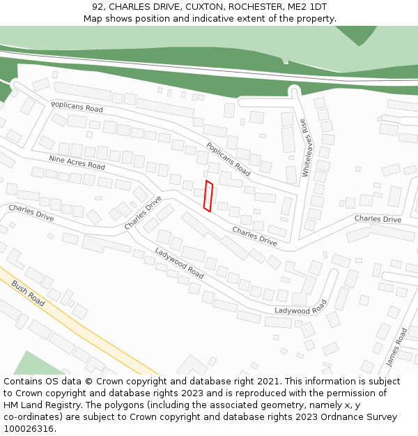 92, CHARLES DRIVE, CUXTON, ROCHESTER, ME2 1DT: Location map and indicative extent of plot