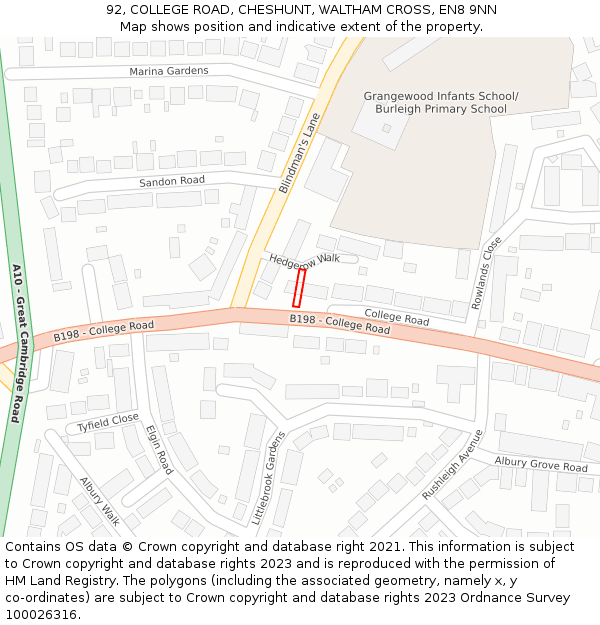 92, COLLEGE ROAD, CHESHUNT, WALTHAM CROSS, EN8 9NN: Location map and indicative extent of plot