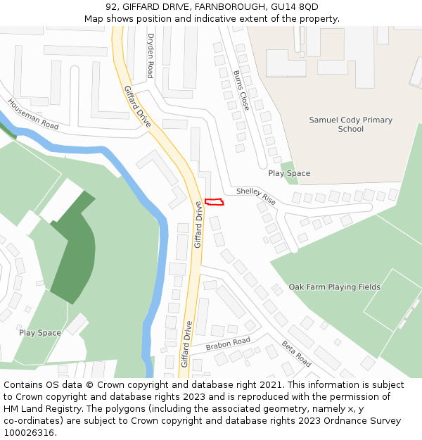 92, GIFFARD DRIVE, FARNBOROUGH, GU14 8QD: Location map and indicative extent of plot