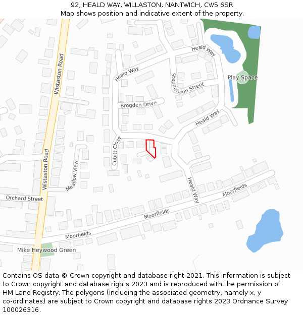 92, HEALD WAY, WILLASTON, NANTWICH, CW5 6SR: Location map and indicative extent of plot