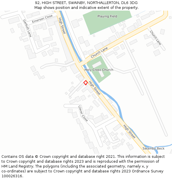 92, HIGH STREET, SWAINBY, NORTHALLERTON, DL6 3DG: Location map and indicative extent of plot