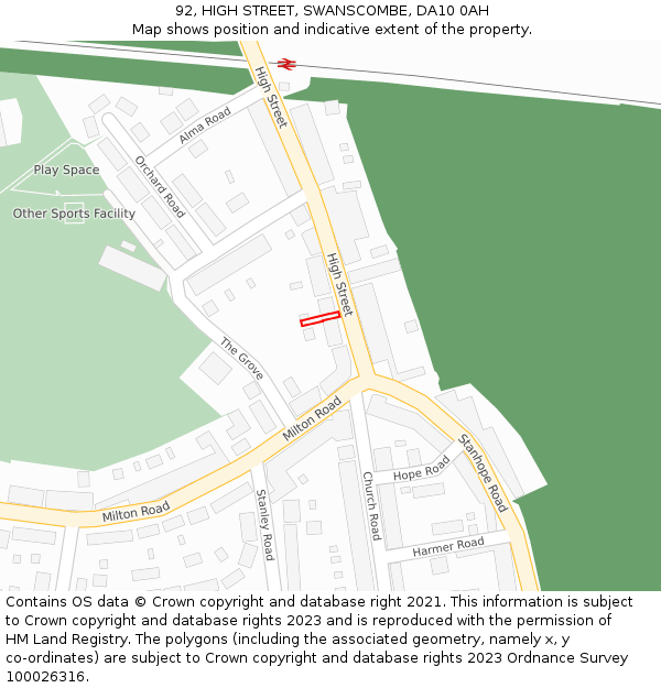 92, HIGH STREET, SWANSCOMBE, DA10 0AH: Location map and indicative extent of plot