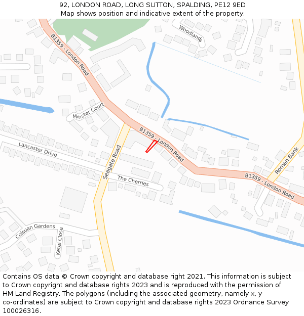 92, LONDON ROAD, LONG SUTTON, SPALDING, PE12 9ED: Location map and indicative extent of plot