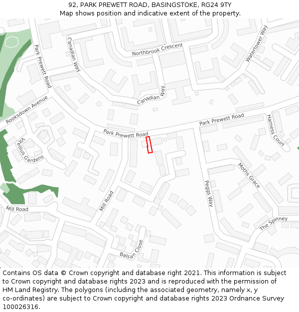 92, PARK PREWETT ROAD, BASINGSTOKE, RG24 9TY: Location map and indicative extent of plot