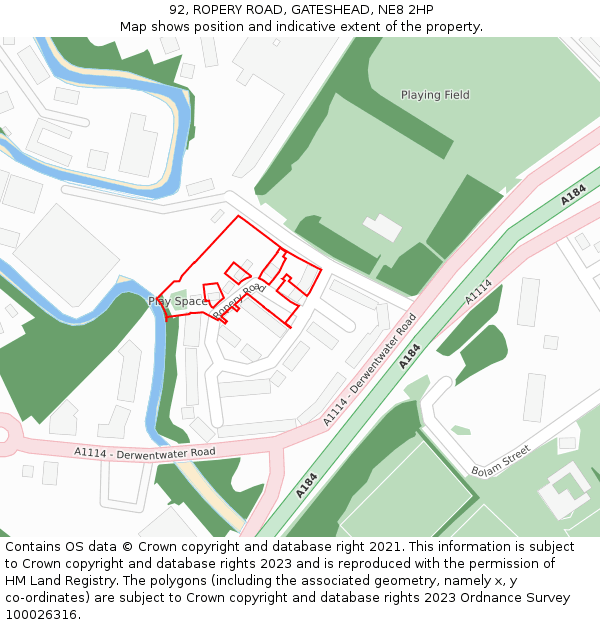 92, ROPERY ROAD, GATESHEAD, NE8 2HP: Location map and indicative extent of plot