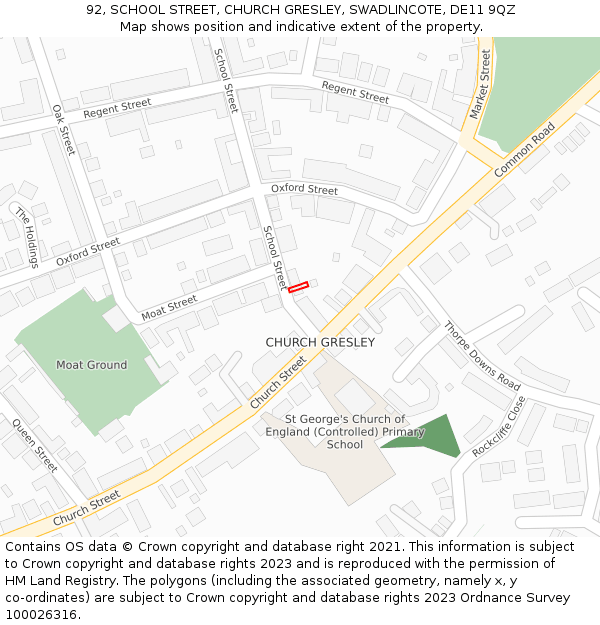 92, SCHOOL STREET, CHURCH GRESLEY, SWADLINCOTE, DE11 9QZ: Location map and indicative extent of plot