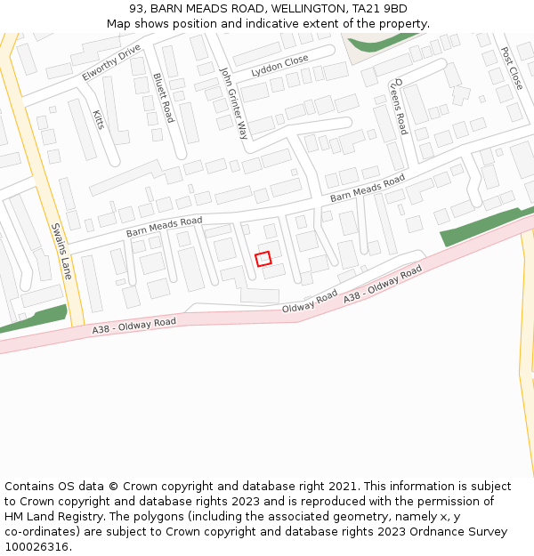93, BARN MEADS ROAD, WELLINGTON, TA21 9BD: Location map and indicative extent of plot