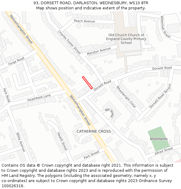 93, DORSETT ROAD, DARLASTON, WEDNESBURY, WS10 8TR: Location map and indicative extent of plot