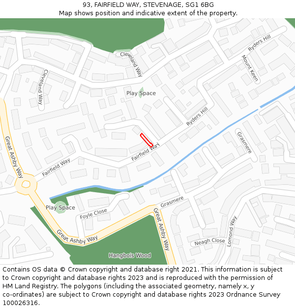 93, FAIRFIELD WAY, STEVENAGE, SG1 6BG: Location map and indicative extent of plot