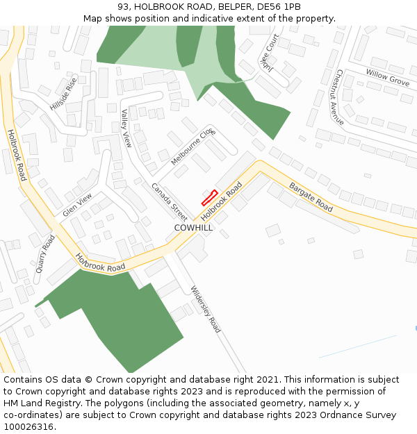 93, HOLBROOK ROAD, BELPER, DE56 1PB: Location map and indicative extent of plot