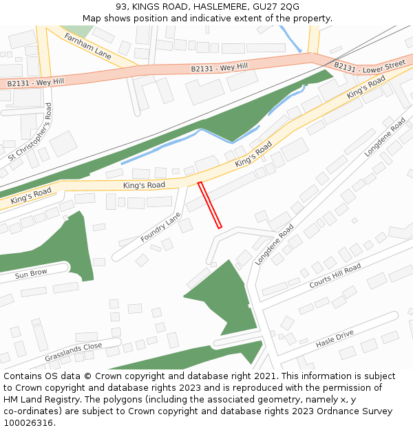 93, KINGS ROAD, HASLEMERE, GU27 2QG: Location map and indicative extent of plot