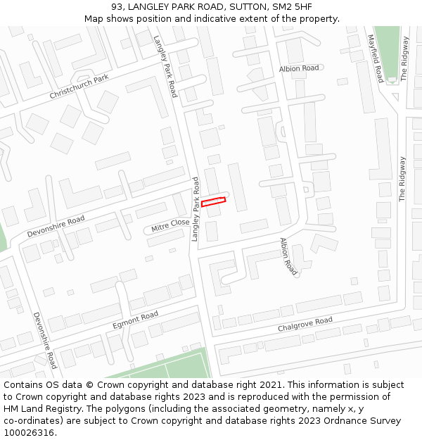 93, LANGLEY PARK ROAD, SUTTON, SM2 5HF: Location map and indicative extent of plot