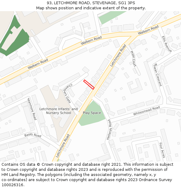 93, LETCHMORE ROAD, STEVENAGE, SG1 3PS: Location map and indicative extent of plot