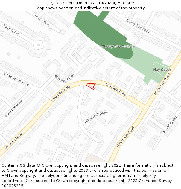93, LONSDALE DRIVE, GILLINGHAM, ME8 9HY: Location map and indicative extent of plot