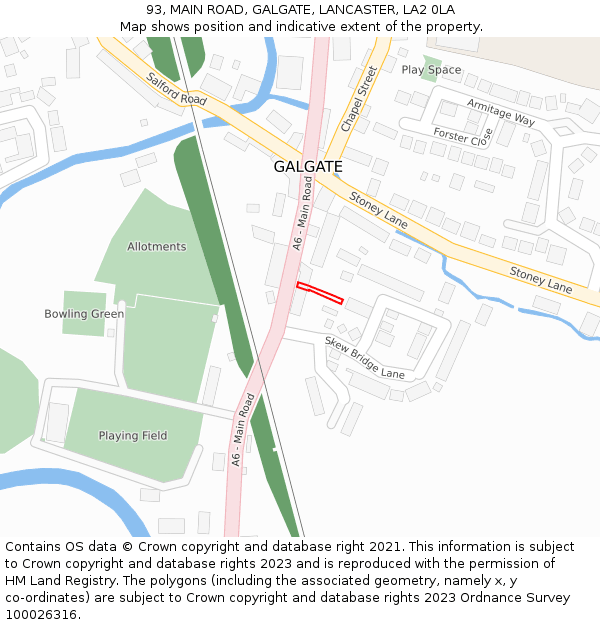 93, MAIN ROAD, GALGATE, LANCASTER, LA2 0LA: Location map and indicative extent of plot