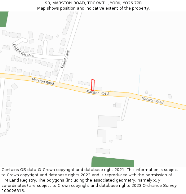 93, MARSTON ROAD, TOCKWITH, YORK, YO26 7PR: Location map and indicative extent of plot