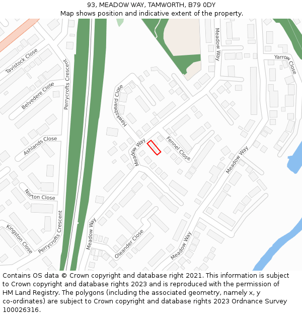 93, MEADOW WAY, TAMWORTH, B79 0DY: Location map and indicative extent of plot