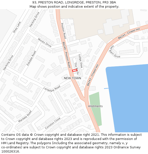 93, PRESTON ROAD, LONGRIDGE, PRESTON, PR3 3BA: Location map and indicative extent of plot
