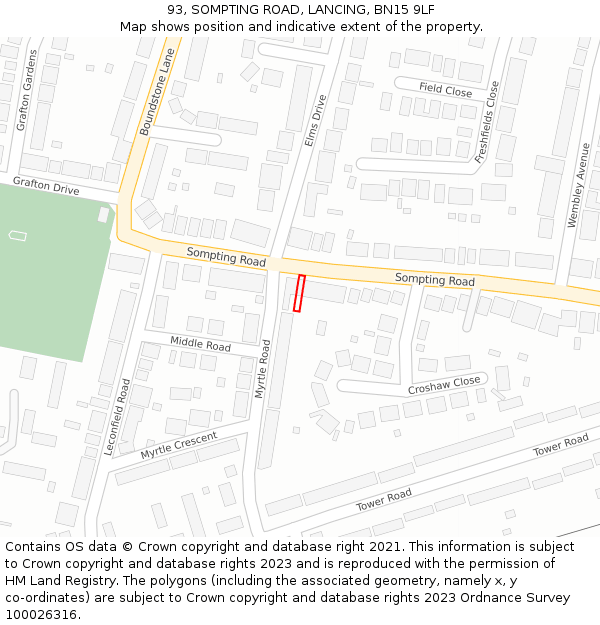 93, SOMPTING ROAD, LANCING, BN15 9LF: Location map and indicative extent of plot