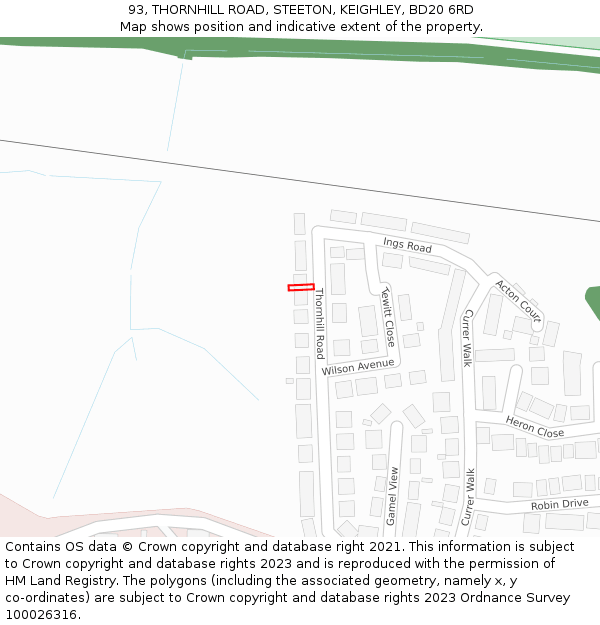 93, THORNHILL ROAD, STEETON, KEIGHLEY, BD20 6RD: Location map and indicative extent of plot