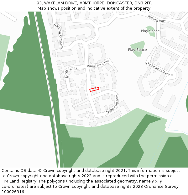 93, WAKELAM DRIVE, ARMTHORPE, DONCASTER, DN3 2FR: Location map and indicative extent of plot