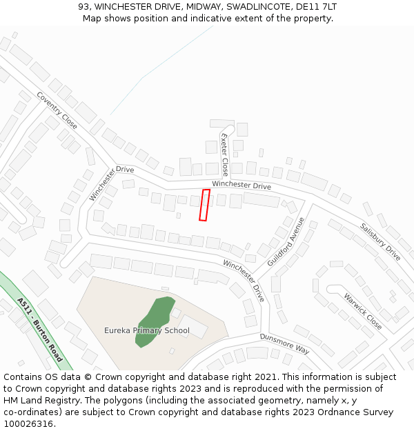 93, WINCHESTER DRIVE, MIDWAY, SWADLINCOTE, DE11 7LT: Location map and indicative extent of plot