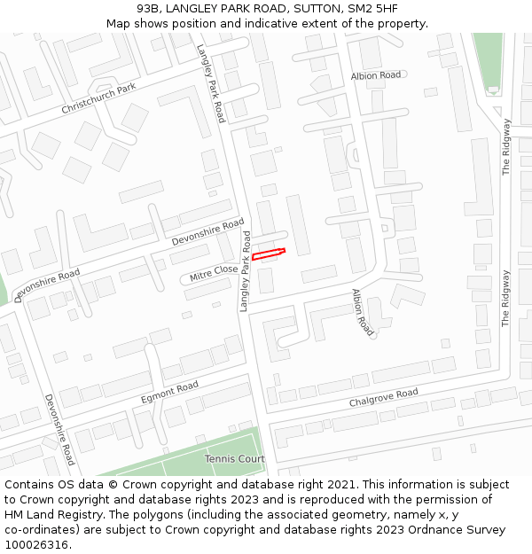 93B, LANGLEY PARK ROAD, SUTTON, SM2 5HF: Location map and indicative extent of plot