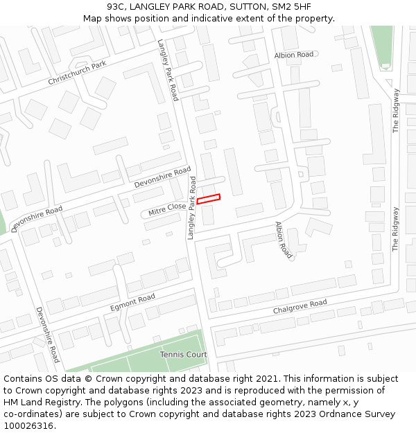 93C, LANGLEY PARK ROAD, SUTTON, SM2 5HF: Location map and indicative extent of plot