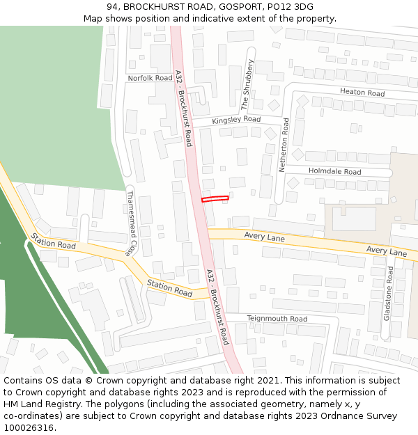 94, BROCKHURST ROAD, GOSPORT, PO12 3DG: Location map and indicative extent of plot