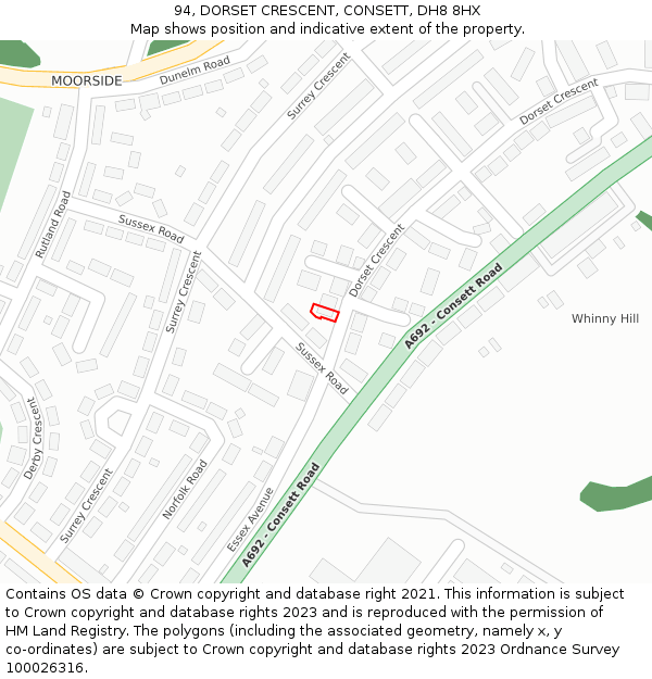 94, DORSET CRESCENT, CONSETT, DH8 8HX: Location map and indicative extent of plot