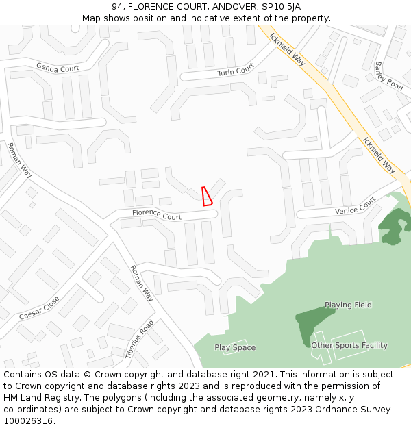 94, FLORENCE COURT, ANDOVER, SP10 5JA: Location map and indicative extent of plot