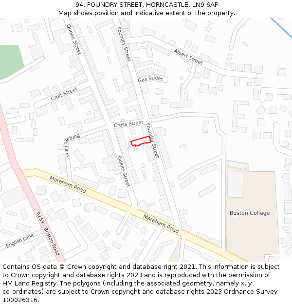 94, FOUNDRY STREET, HORNCASTLE, LN9 6AF: Location map and indicative extent of plot