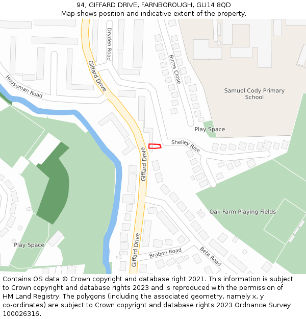 94, GIFFARD DRIVE, FARNBOROUGH, GU14 8QD: Location map and indicative extent of plot