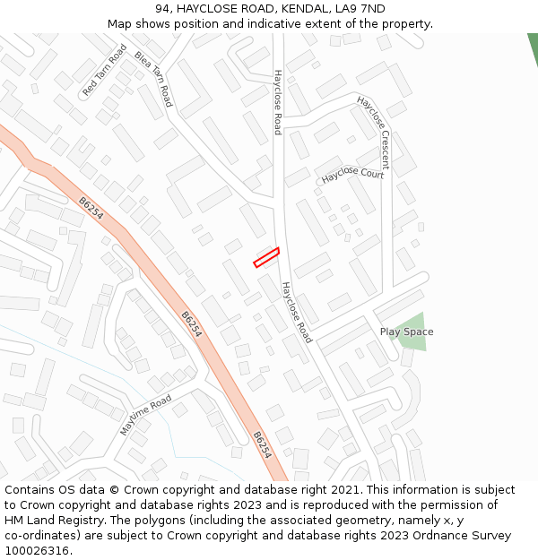 94, HAYCLOSE ROAD, KENDAL, LA9 7ND: Location map and indicative extent of plot