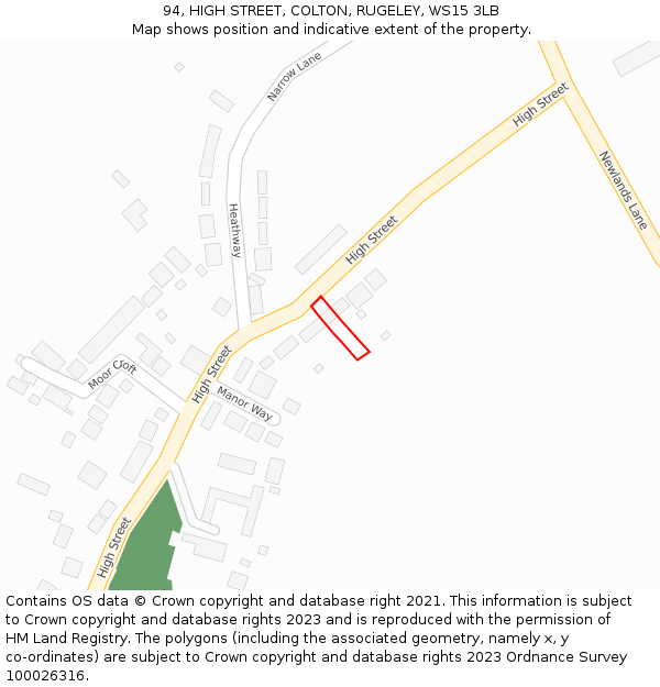 94, HIGH STREET, COLTON, RUGELEY, WS15 3LB: Location map and indicative extent of plot