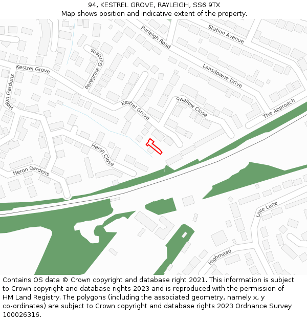 94, KESTREL GROVE, RAYLEIGH, SS6 9TX: Location map and indicative extent of plot