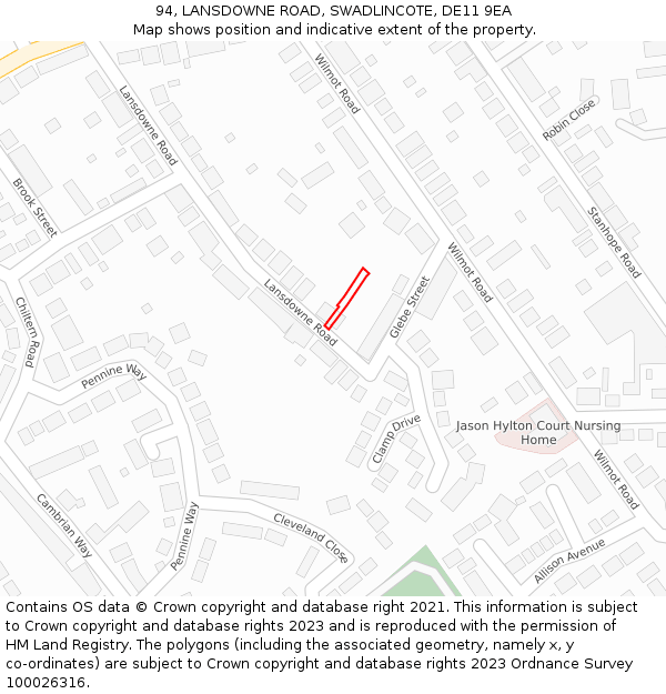 94, LANSDOWNE ROAD, SWADLINCOTE, DE11 9EA: Location map and indicative extent of plot