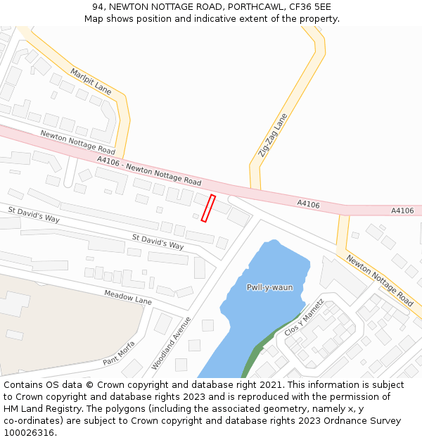 94, NEWTON NOTTAGE ROAD, PORTHCAWL, CF36 5EE: Location map and indicative extent of plot