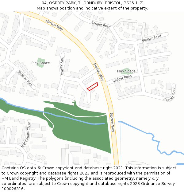 94, OSPREY PARK, THORNBURY, BRISTOL, BS35 1LZ: Location map and indicative extent of plot