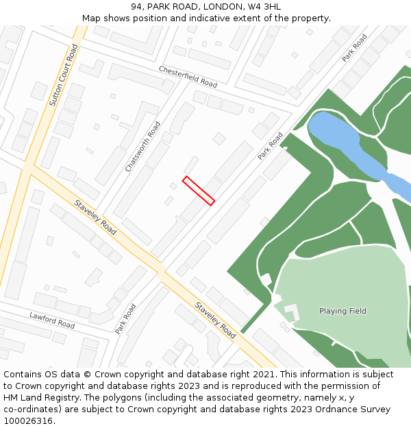 94, PARK ROAD, LONDON, W4 3HL: Location map and indicative extent of plot