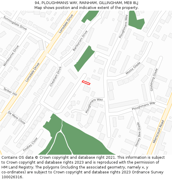 94, PLOUGHMANS WAY, RAINHAM, GILLINGHAM, ME8 8LJ: Location map and indicative extent of plot