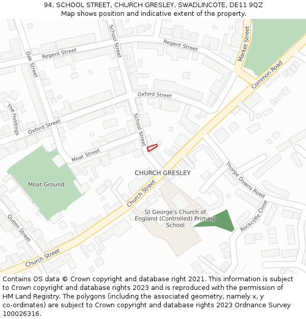94, SCHOOL STREET, CHURCH GRESLEY, SWADLINCOTE, DE11 9QZ: Location map and indicative extent of plot