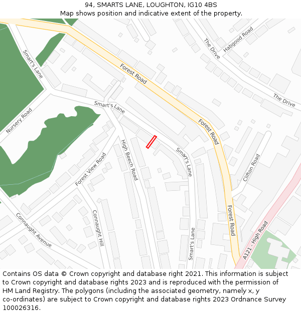 94, SMARTS LANE, LOUGHTON, IG10 4BS: Location map and indicative extent of plot