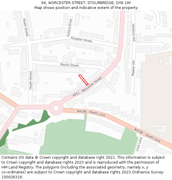 94, WORCESTER STREET, STOURBRIDGE, DY8 1AY: Location map and indicative extent of plot