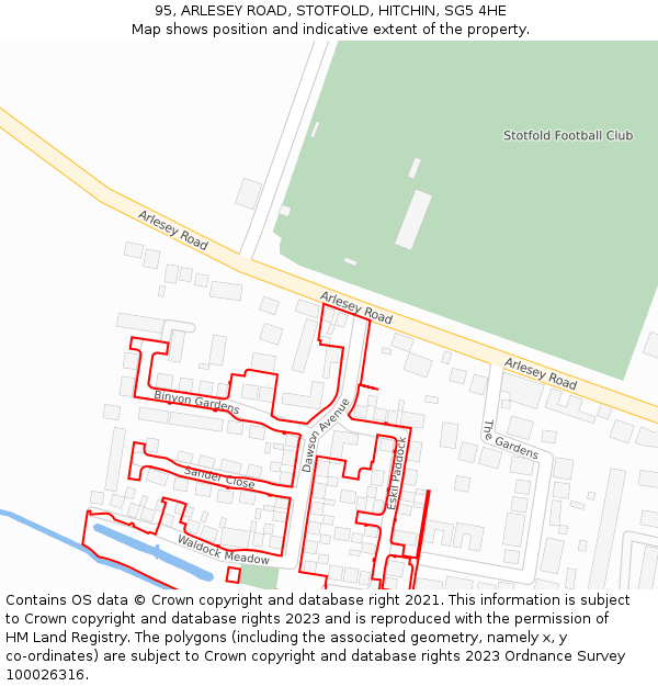 95, ARLESEY ROAD, STOTFOLD, HITCHIN, SG5 4HE: Location map and indicative extent of plot