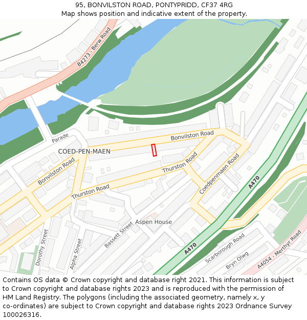 95, BONVILSTON ROAD, PONTYPRIDD, CF37 4RG: Location map and indicative extent of plot