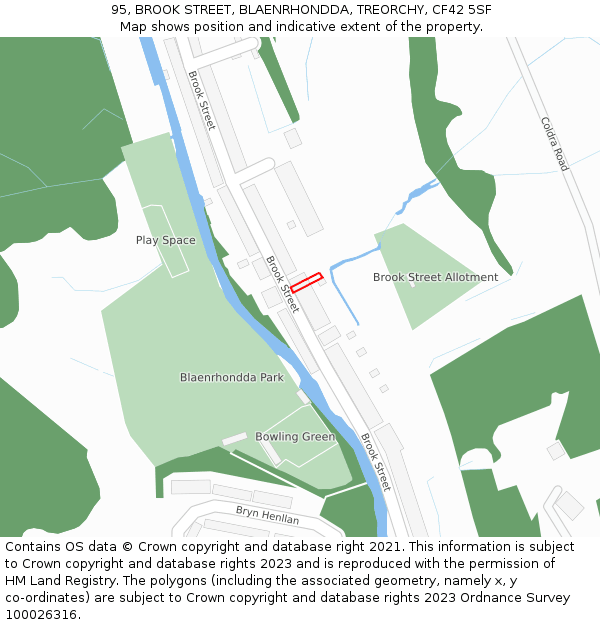 95, BROOK STREET, BLAENRHONDDA, TREORCHY, CF42 5SF: Location map and indicative extent of plot