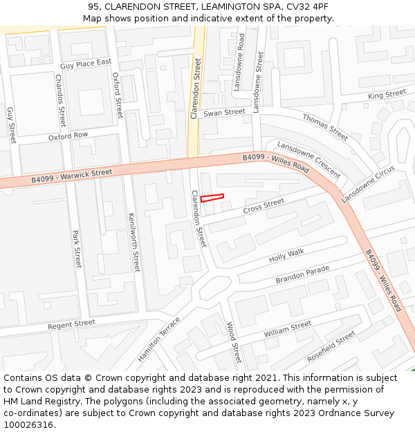 95, CLARENDON STREET, LEAMINGTON SPA, CV32 4PF: Location map and indicative extent of plot